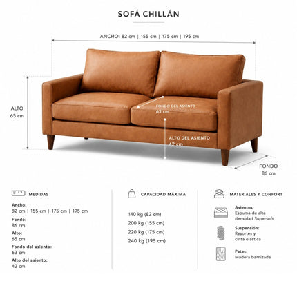 Sofá Chillán - 30% cuero natural